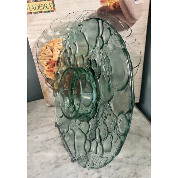 Indiana Glass Chip Dip Tray Madeira Green Raised Fruit Pattern 13” Platter Box - Picture 3 of 11